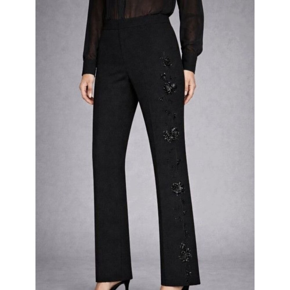 Yigal Azrouel Black Rayon/Wool Dress Pants Floral Sequin Cutout 8 Quiet Luxury